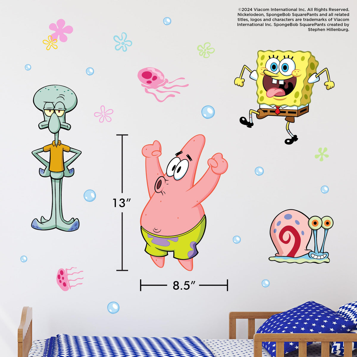 Wall Palz bubbles and flowers decals create whimsical underwater ambience.