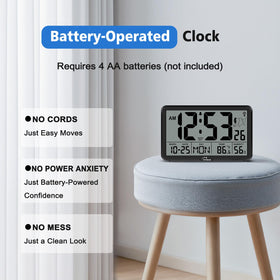 WallarGe clock supports 12/24 hour formats and Fahrenheit or Celsius display.