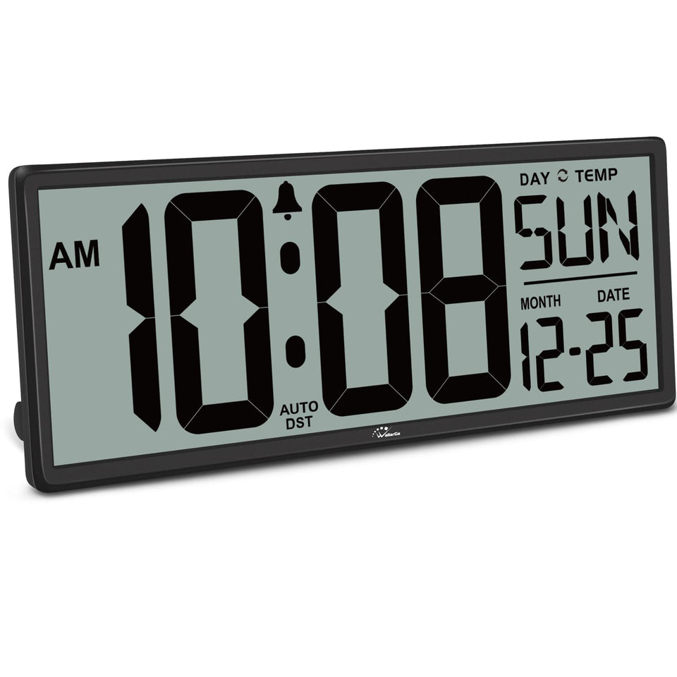 WallarGe 14.5-inch digital clock front view with oversized digits for quick readability.