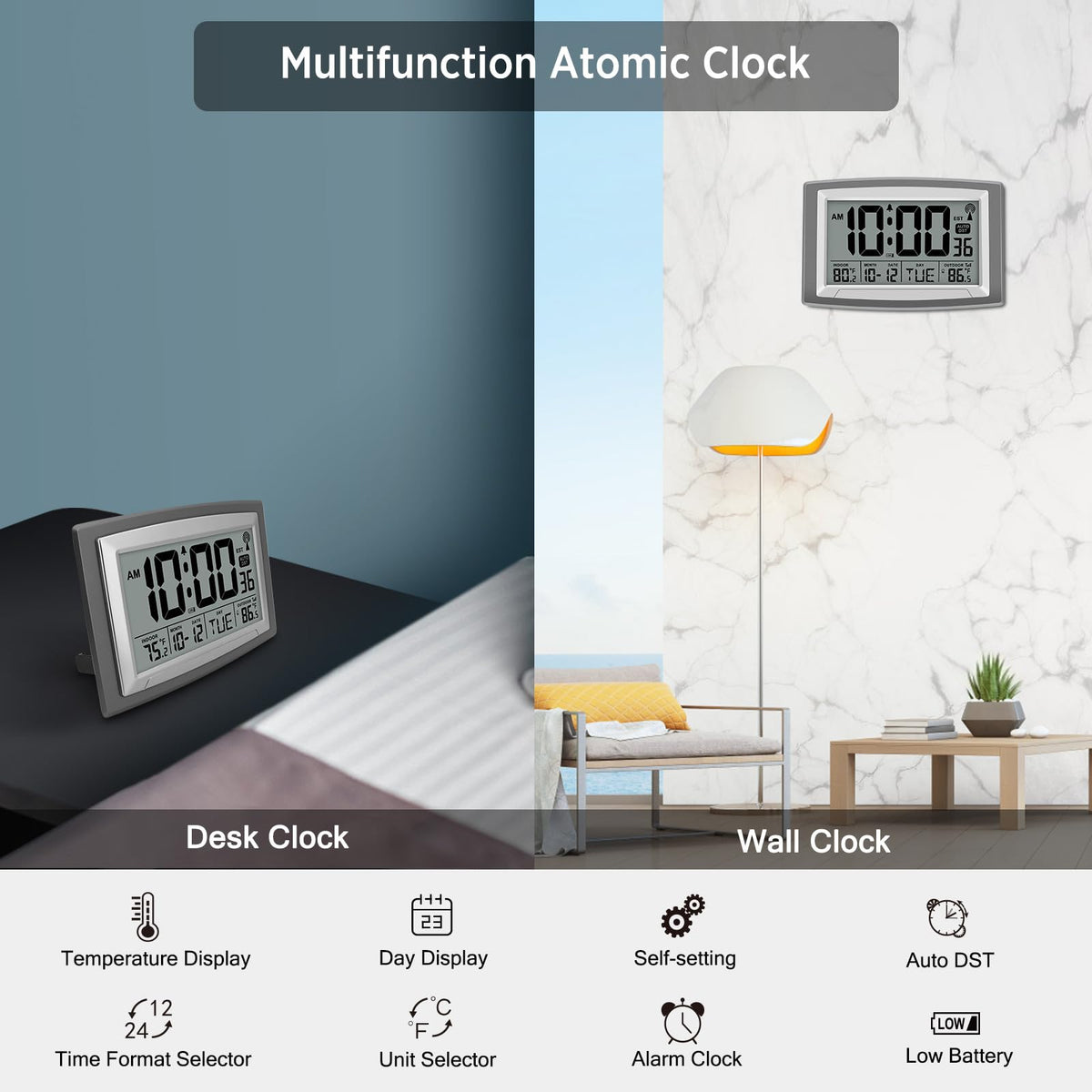 WallarGe 12.5-inch display clock offers clear visibility.