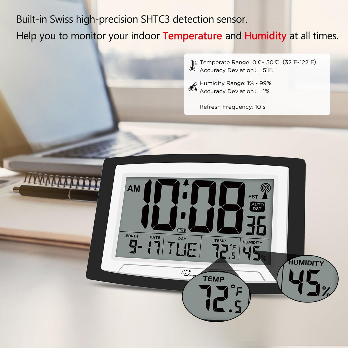 WallarGe Atomic Clock battery-operation showcases cordless convenience for desk or wall.