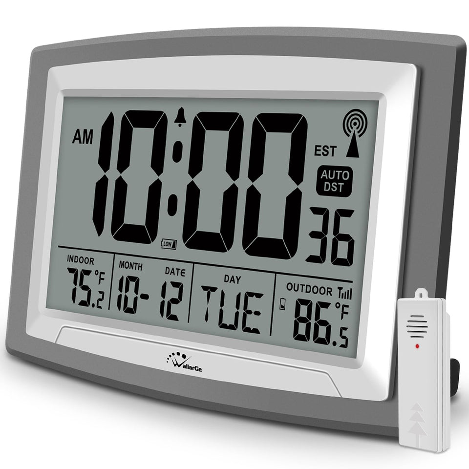 WallarGe Atomic Clock with large display is easy to read from across the room.