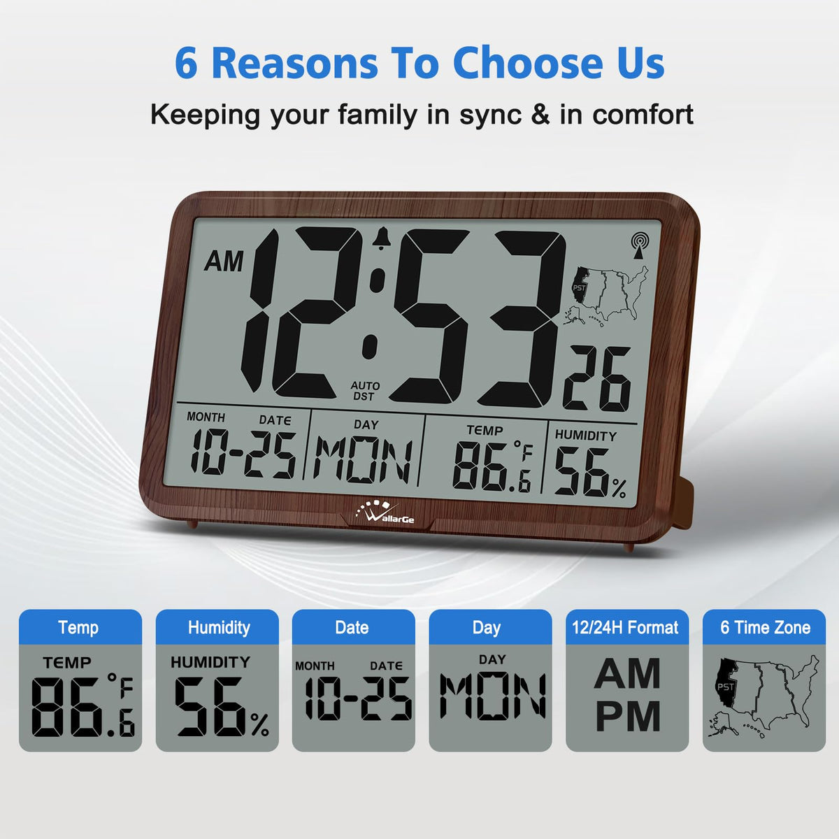 WallarGe clock shows six time zones for international use