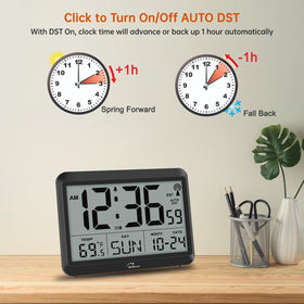 WallarGe Atomic Digital Wall Clock alarm indicator shows wake up status.
