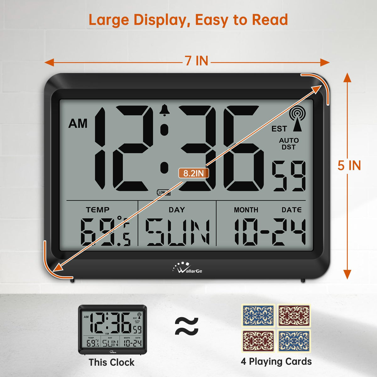 WallarGe Atomic Digital Wall Clock large display enables easy reading from across the room.