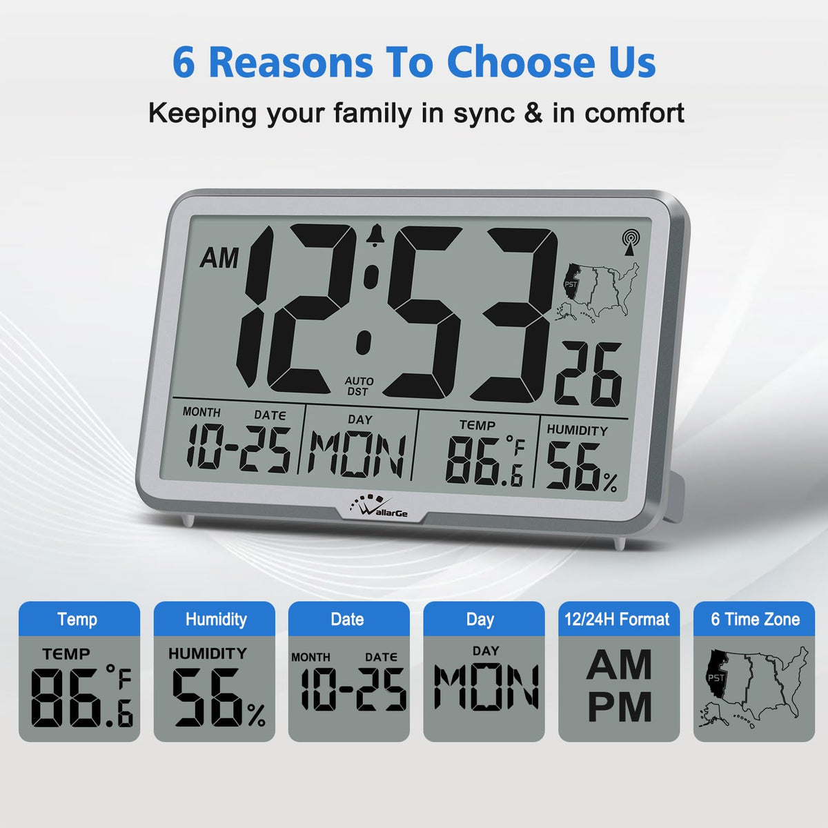 WallarGe Clock auto DST and six time zones help with global schedules.
