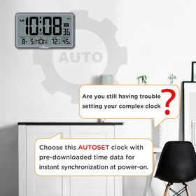 WallarGe Auto Set Digital Wall Clock large display aids quick reading from distance.
