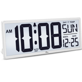 WallarGe backlight digital clock front view with large numbers for easy reading