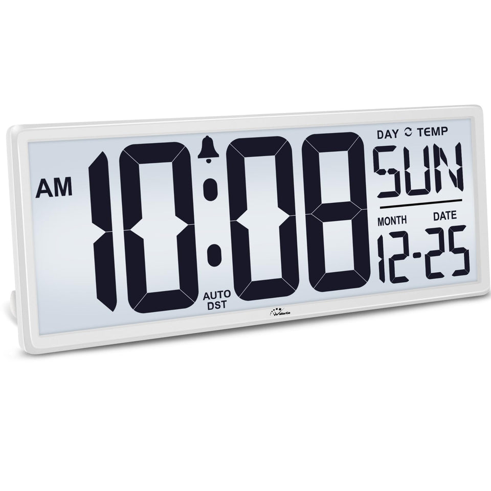 WallarGe backlight digital clock front view with large numbers for easy reading