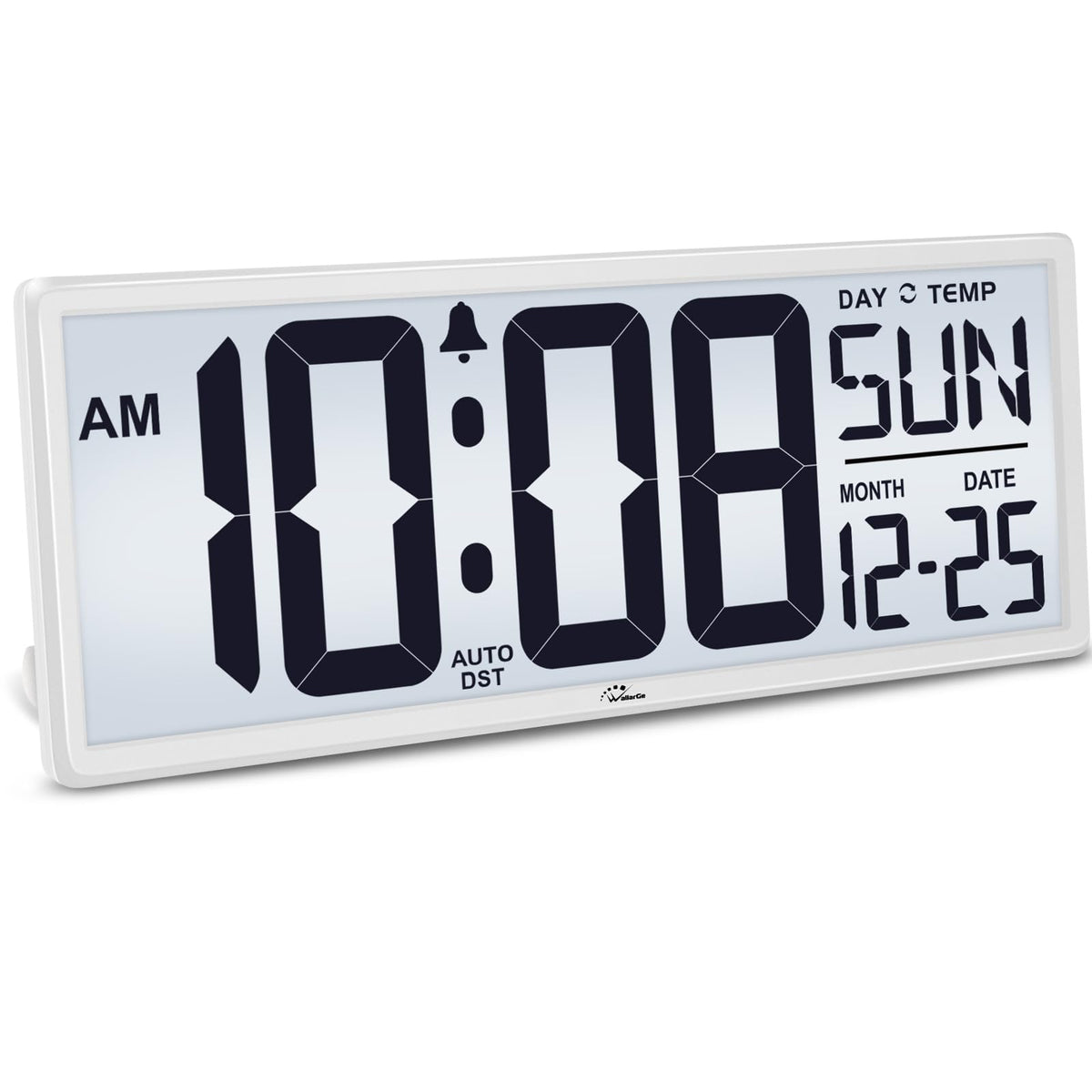 WallarGe backlight digital clock front view with large numbers for easy reading