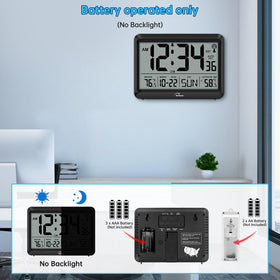 WallarGe battery-powered clock with visible battery status indicator.