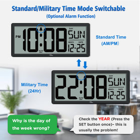 WallarGe battery-operated clock back panel highlights simple setup.