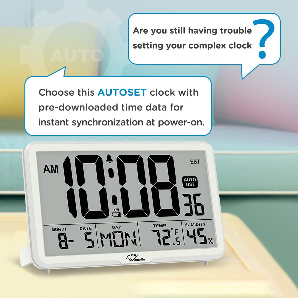 WallarGe battery-operated digital clock keeps time during outages.