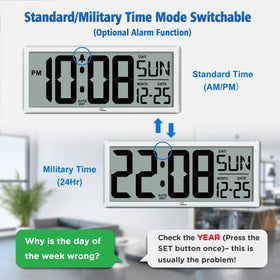 WallarGe battery-operated clock maintains time with a visible low battery indicator.