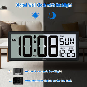 WallarGe battery-powered digital wall clock without cords for flexible placement.