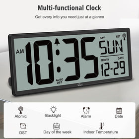 WallarGe clock shows date, day, and indoor temperature at a glance.