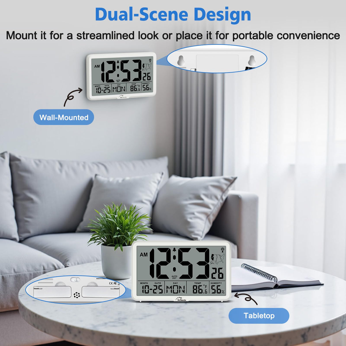 WallarGe clock date display aids daily planning and scheduling.