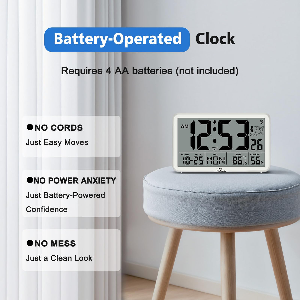 WallarGe clock displaying 12/24 hour format and temperature units.