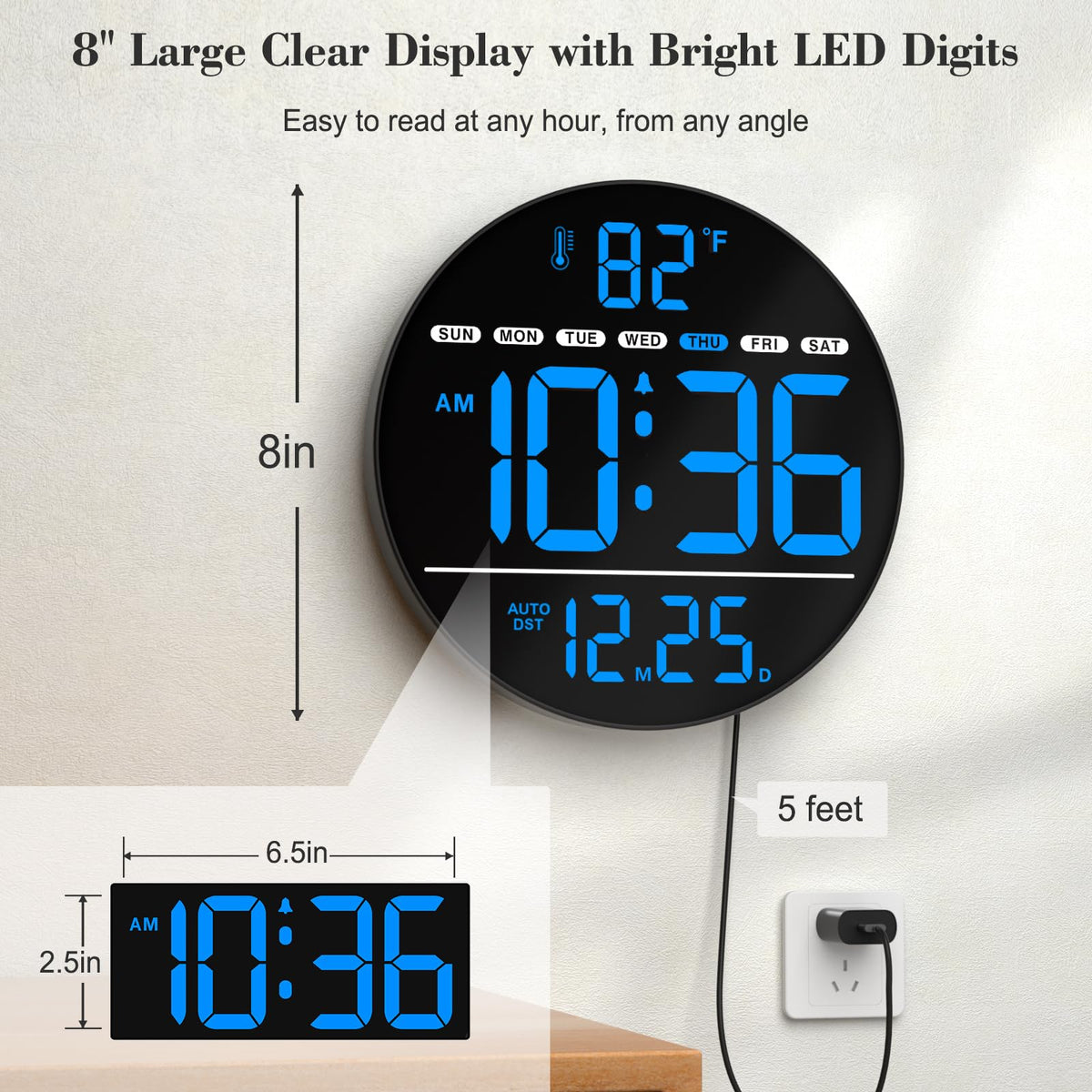 WallarGe clock shows temperature in real time for comfortable room monitoring.