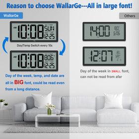 WallarGe digital clock showing indoor temperature display for climate awareness.