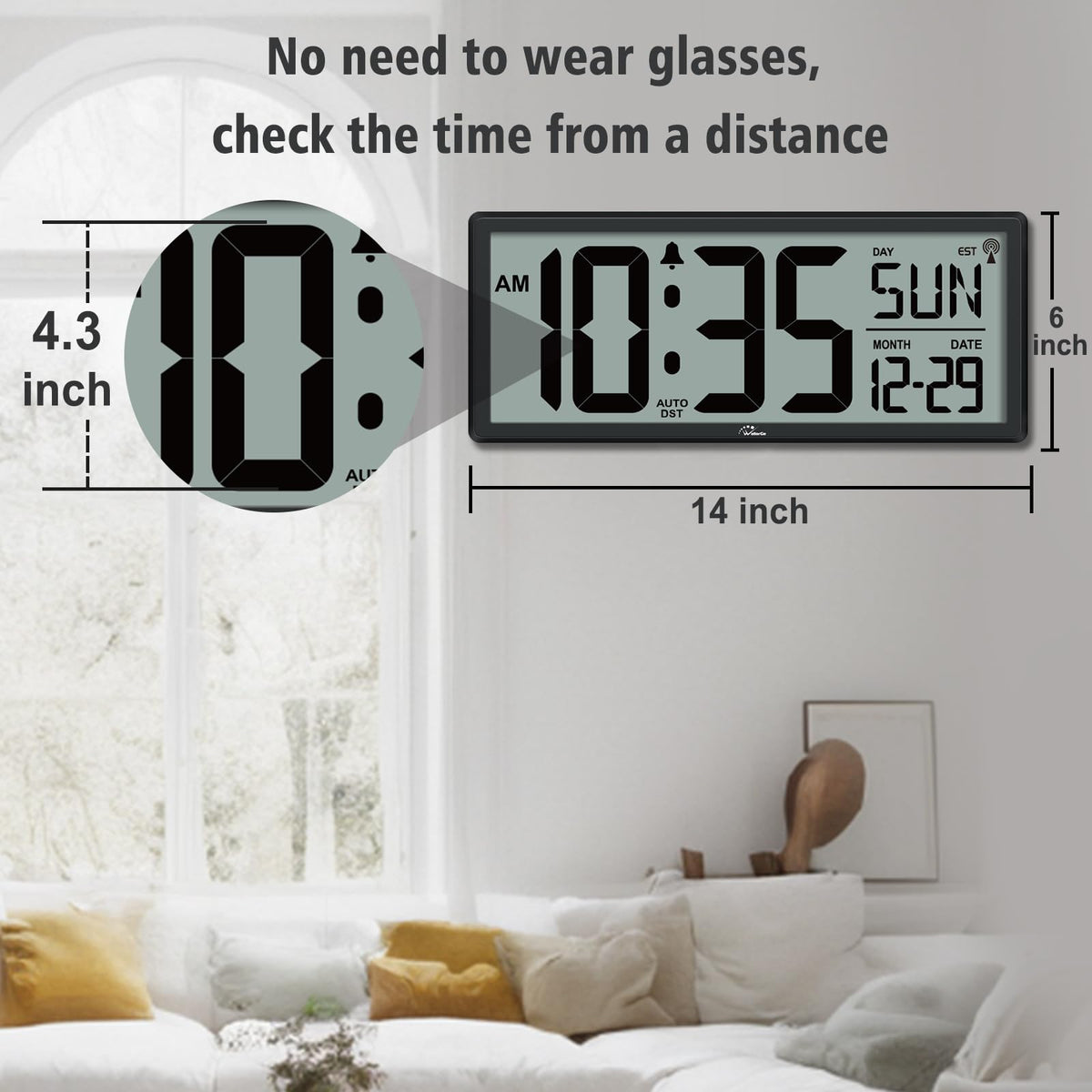 WallarGe elder-friendly clock with large numerals and clear display.