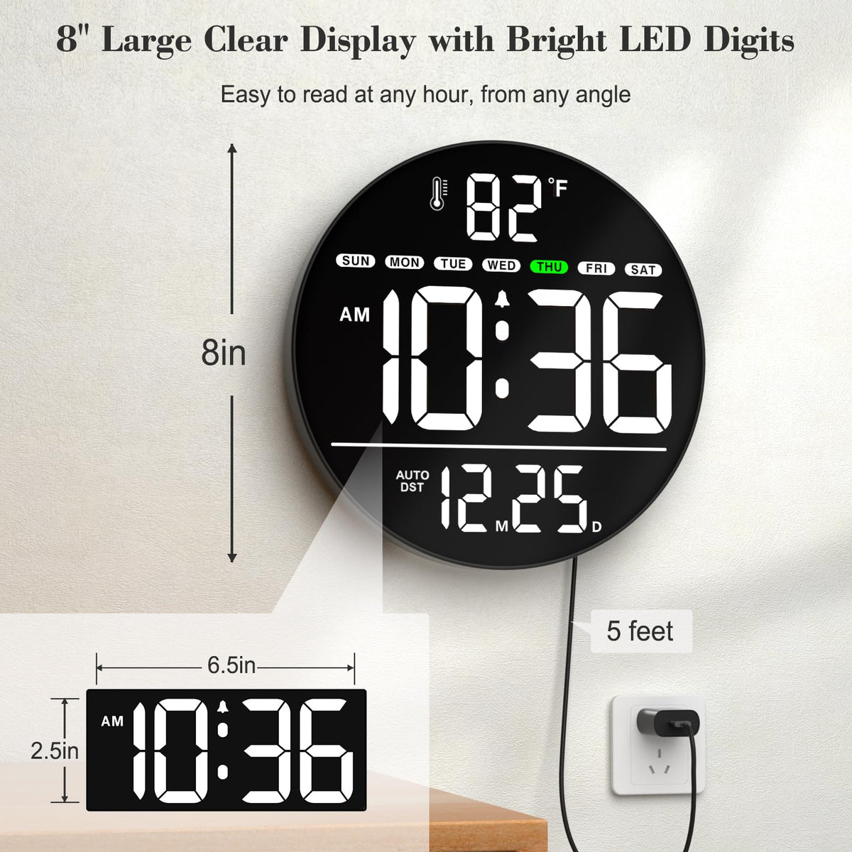 WallarGe clock displaying room temperature for quick comfort checks.
