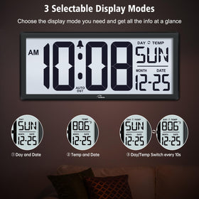 WallarGe clock with three-level backlight for comfortable night viewing.
