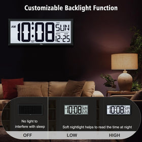 WallarGe clock showing time, date, and indoor temperature at a glance.
