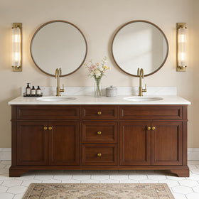 Bathroom-ready WallBeyond walnut circle mirror reflects light with style