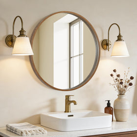 WallBeyond walnut circle mirror mounted on wall for effortless setup