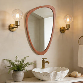 WallBeyond wood-frame irregular mirror closeup highlights craftsmanship and texture