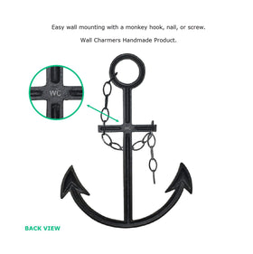 Wallcharmers wall art anchor motif shown in a sturdy cast iron finish.