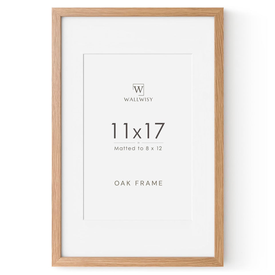 wallwisy 11x17 oak frame with mat showcases photos in a natural finish
