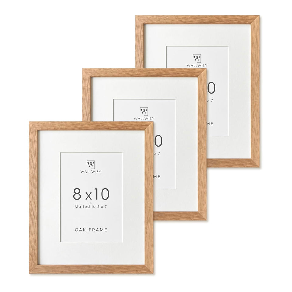 Wallwisy 8x10 frame in natural oak showcases photos with timeless neutral finish.