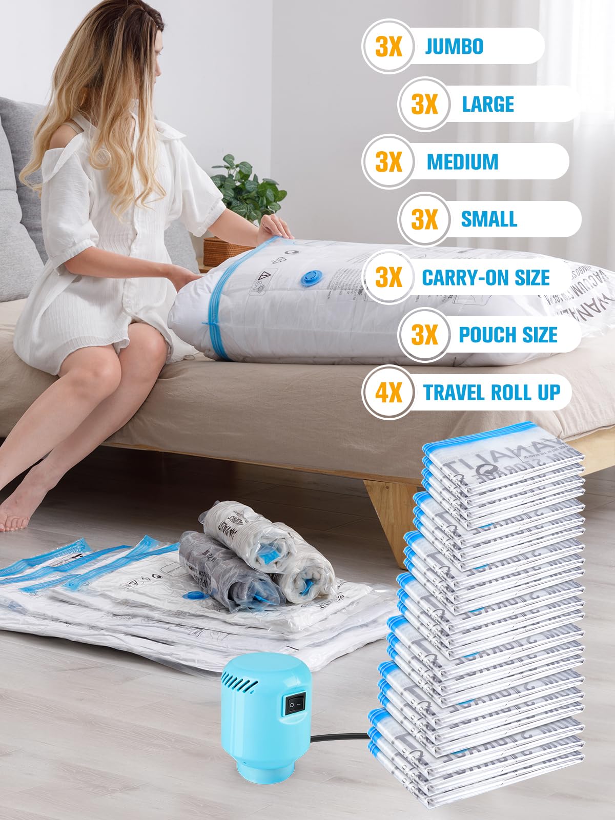 WANALIT electric pump in action sealing clothes quickly for efficient packing