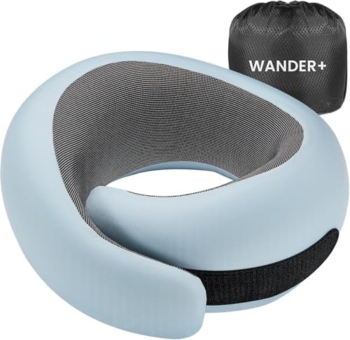 WANDER PLUS memory foam travel neck pillow for plane comfort and neck support.