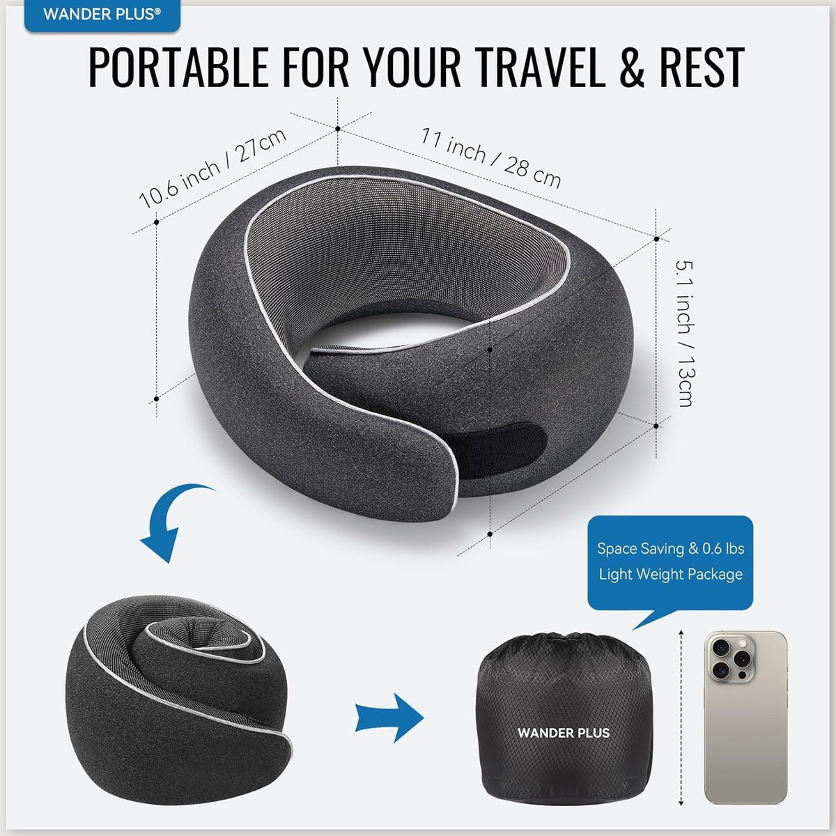 WANDER PLUS three adjustable sizes ensure a snug fit for travelers.