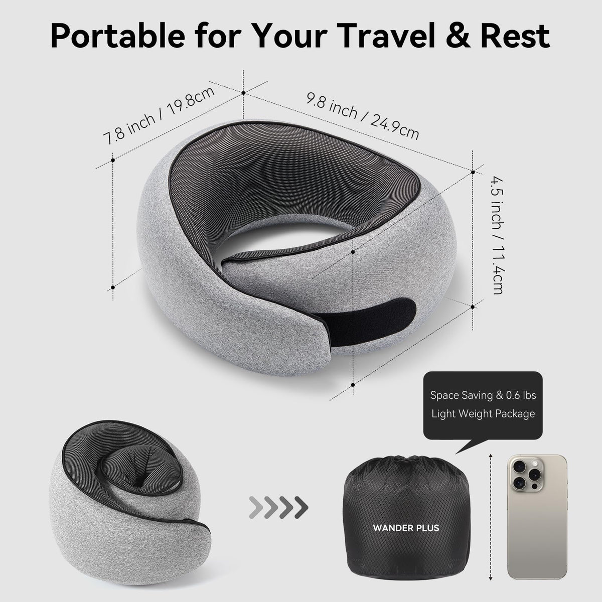 WANDER PLUS Travel Pillow breathable-washable-cover keeps you cool and clean.