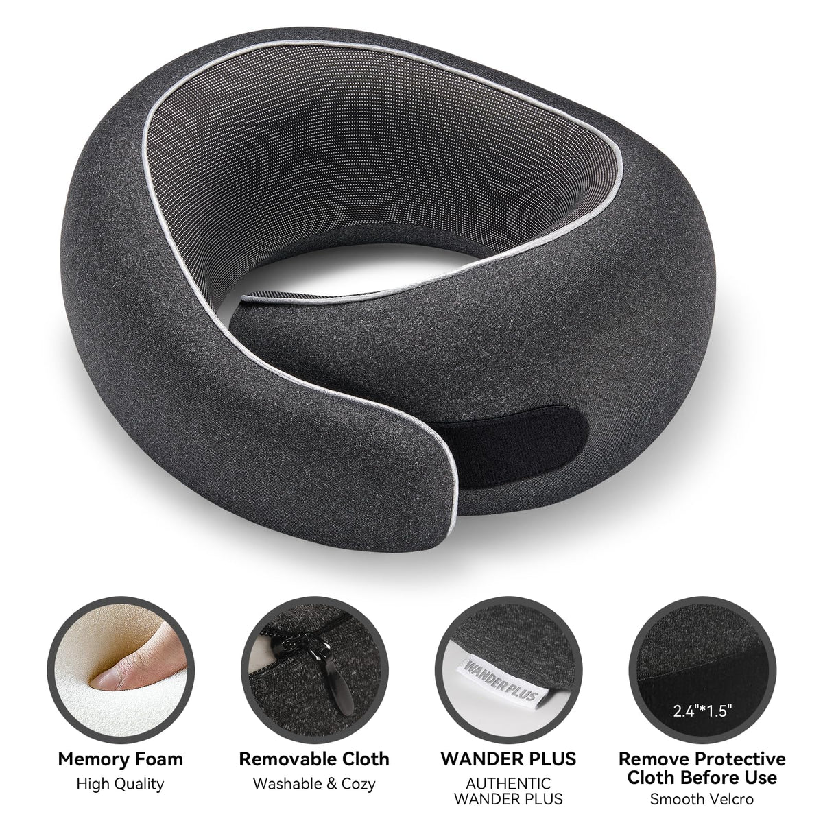 WANDER PLUS pillow features a breathable, washable cover to stay fresh on long trips.