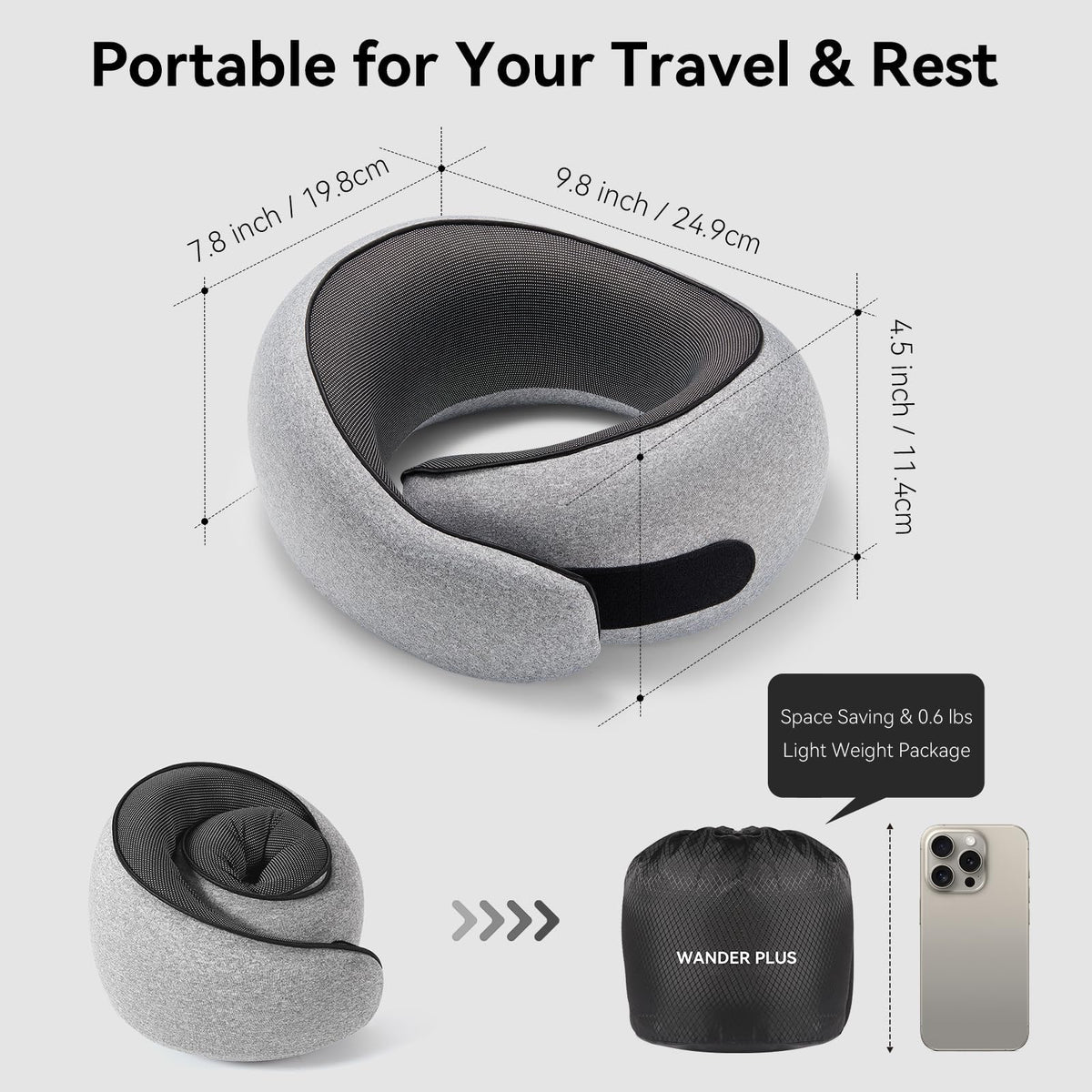 WANDER PLUS Travel Pillow—ergonomic 360 support keeps your head steady during travel.
