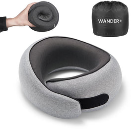 WANDER PLUS Travel Pillow memory foam contours for neck comfort on planes.