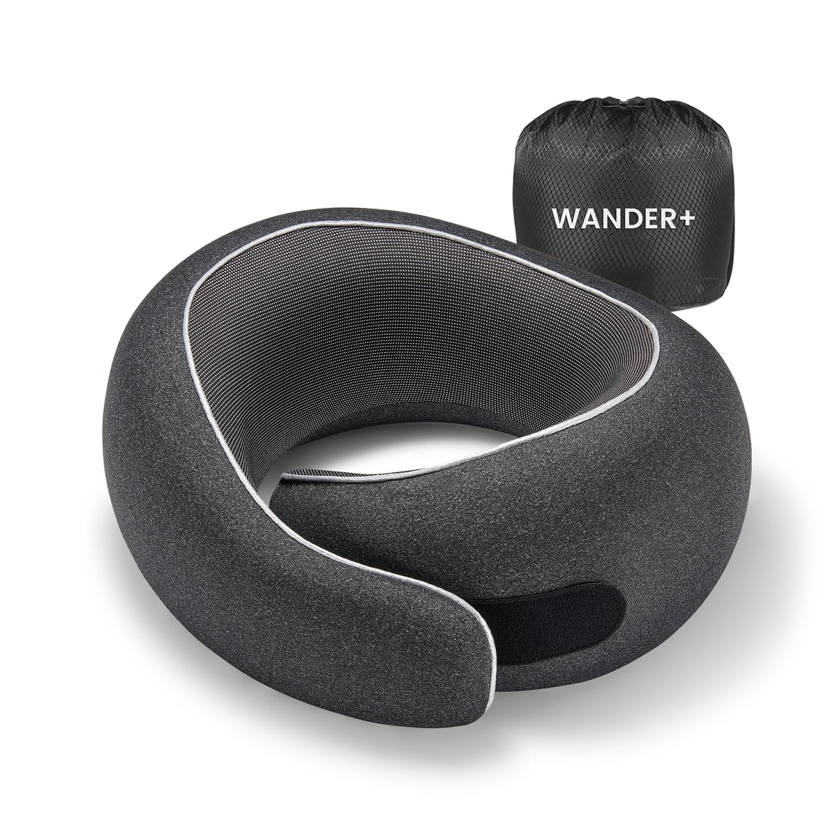 WANDER PLUS travel pillow rolled compact for easy packing and on-the-go comfort.