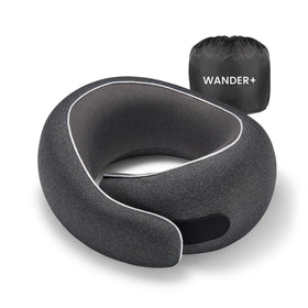 WANDER PLUS travel pillow rolled compact for easy packing and on-the-go comfort.