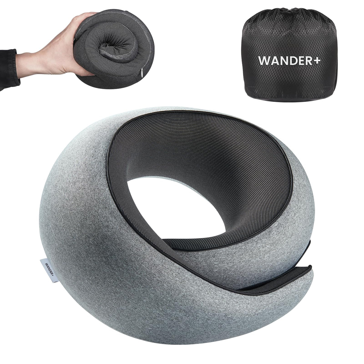 WANDER PLUS travel pillow roll demonstrates compact packing for easy portability.