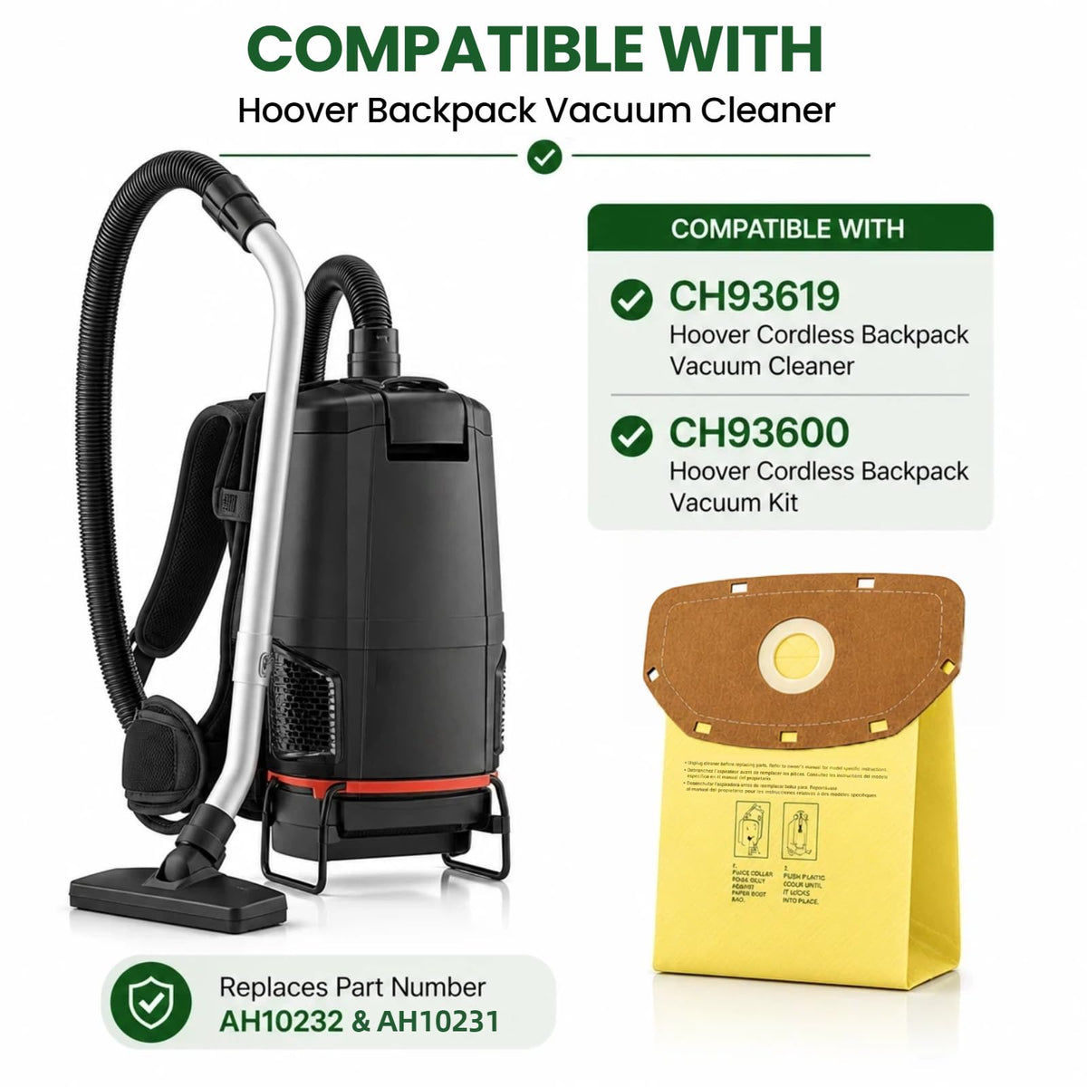 Wangenbro CB1 replacement bag with leak-proof double-pleated lining