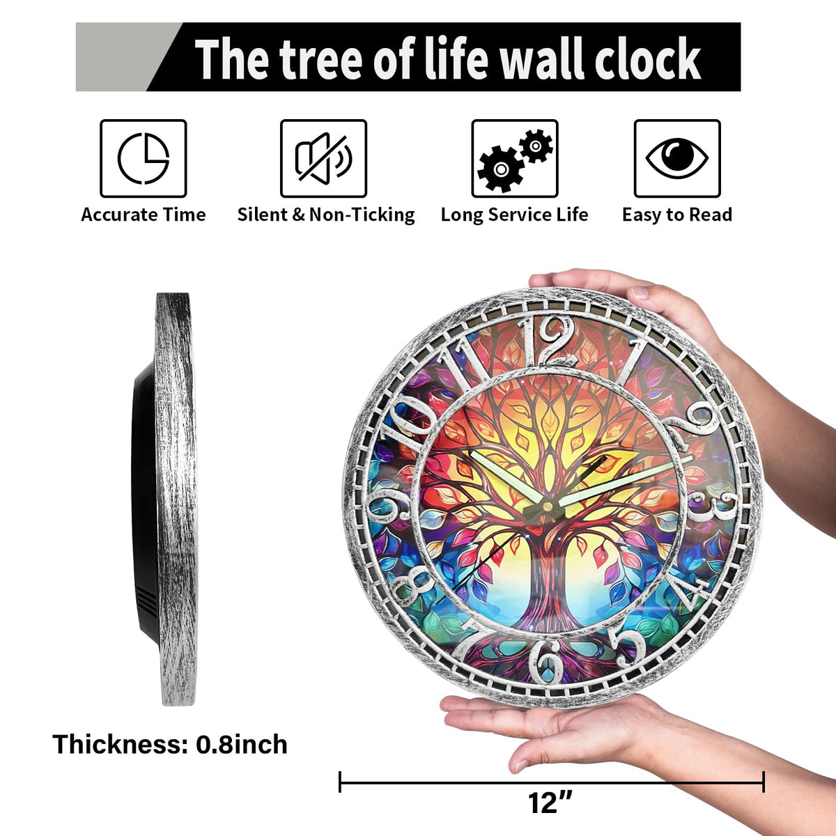 WANGIRO antique-silver finish Tree of Life clock enhances decor.