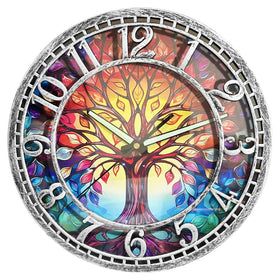 WANGIRO tree-of-life-wall-clock-12-inch front view with clear numerals.