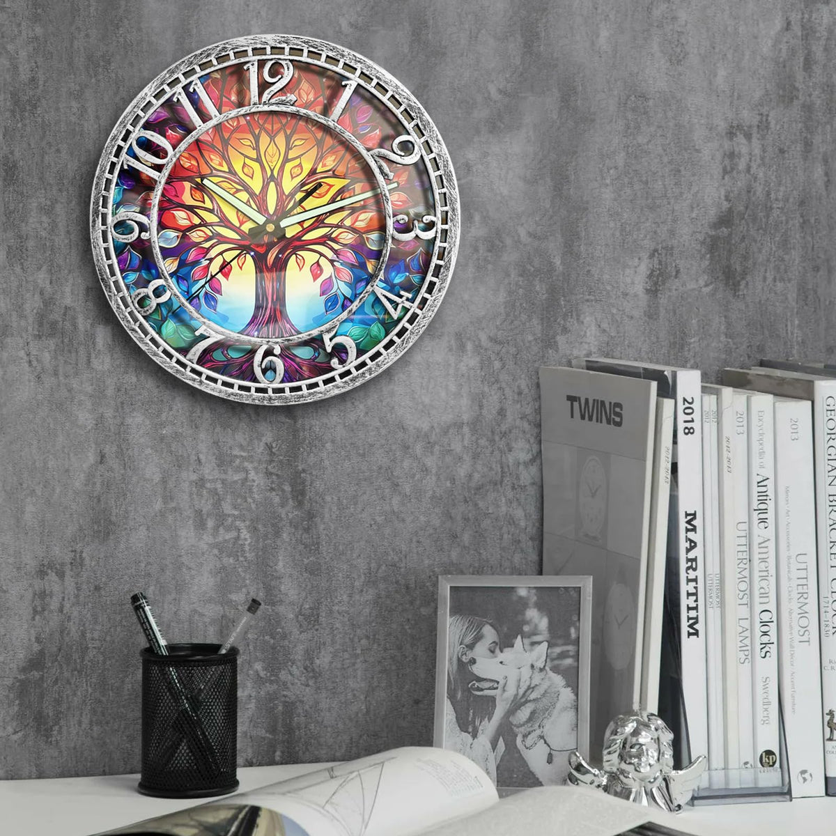 WANGIRO tree-of-life-wall-clock-12-inch featuring silent movement for a peaceful room.