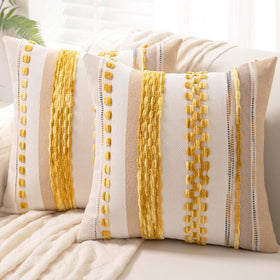 WANLIRD Boho pillow cover with chenille front and tufted texture for cozy living room decor