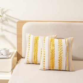 WANLIRD Boho pillow cover on sofa with tufted chenille texture close-up